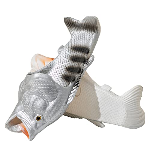 LOBIRGREW Fisch Schlappen Unisex Lustig Fisch Badelatschen für Herren or Damen Funny Fisch Latschen Hausschuhe für Strandhaus Dusche Pool Seite Grau 30/31 von LOBIRGREW