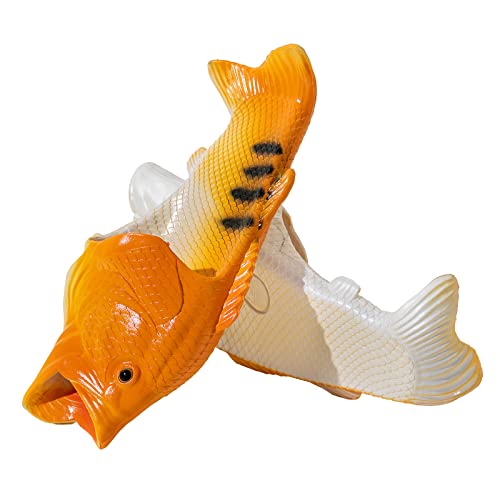 LOBIRGREW Fisch Schlappen Unisex Lustig Fisch Badelatschen für Herren or Damen Funny Fisch Latschen Hausschuhe für Strandhaus Dusche Pool Seite Orange 32/33 von LOBIRGREW