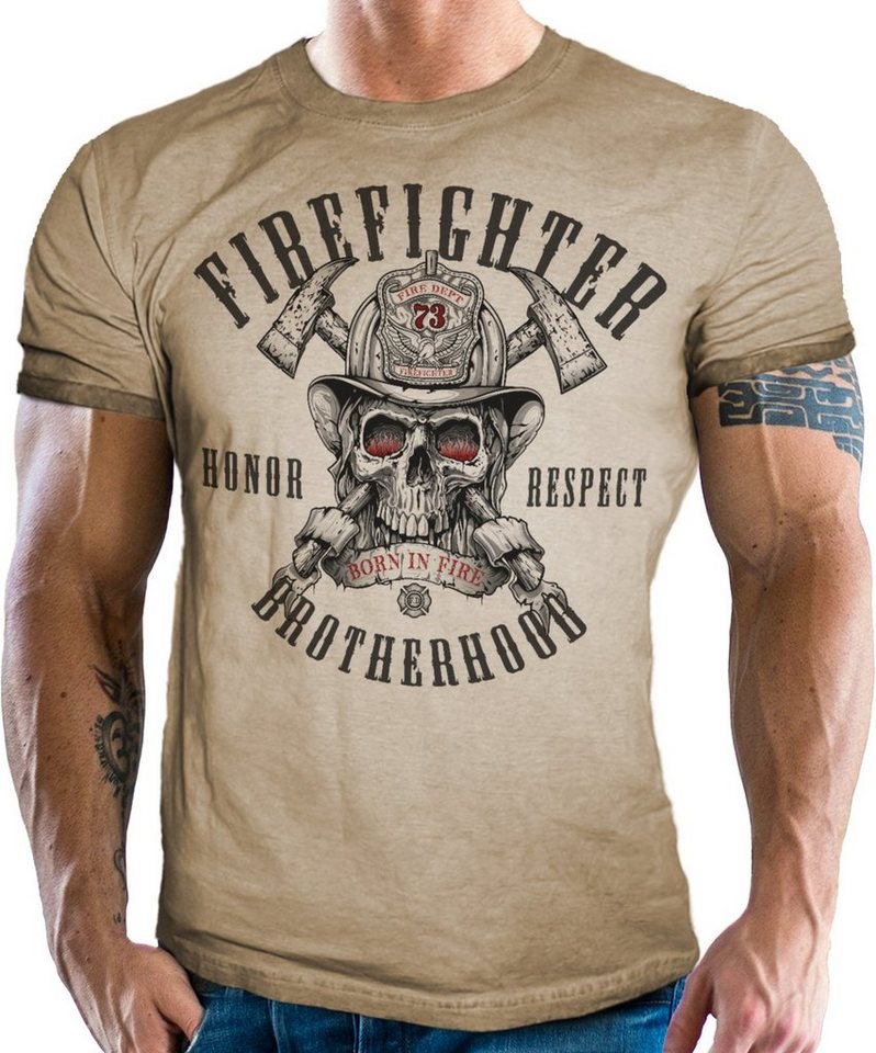 LOBO NEGRO® T-Shirt im used vintage Look für Feuerwehr-Männer - Firefighter Brotherhood von LOBO NEGRO®