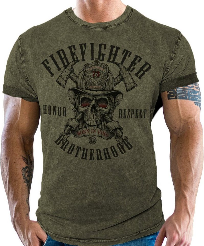 LOBO NEGRO® T-Shirt im used vintage Look für Feuerwehr-Männer - Firefighter Brotherhood von LOBO NEGRO®