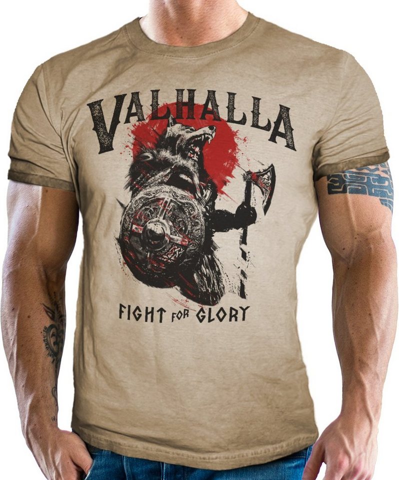 LOBO NEGRO® T-Shirt im vintage used Look für Wikinger Fans - Valhalla fight for Glory von LOBO NEGRO®
