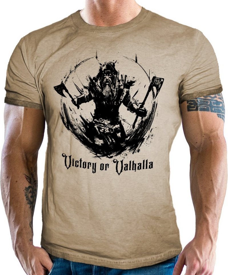 LOBO NEGRO® T-Shirt im vintage retro used Look für Wikinger Fans - Victory or Valhalla von LOBO NEGRO®