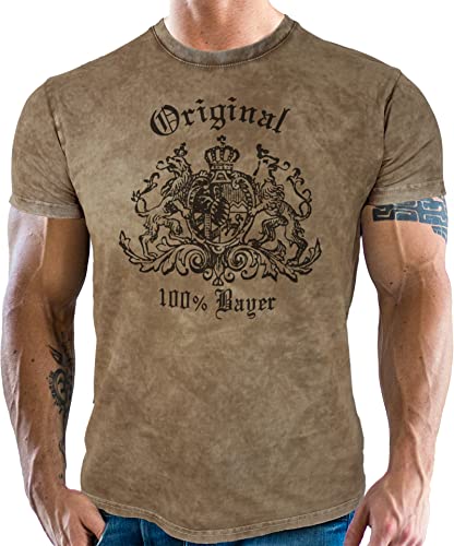 Für echte Bayern Fans - Herren Trachten T-Shirt im Vintage Retro Used Look: 100% Bayer - Vorgewaschen, Bitte eine Nummer größer bestellen von LOBO NEGRO