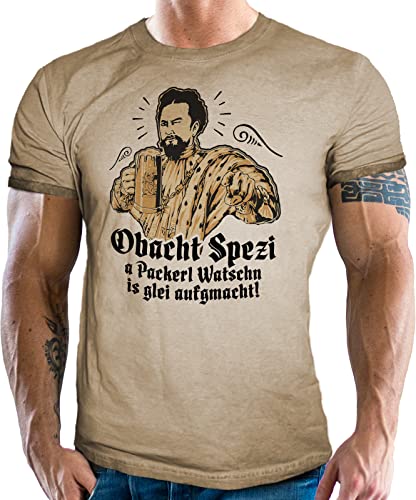 Trachten T-Shirt im Vintage Retro Used Look - Für echte Bayern Fans: Obacht Spezi Trachten T-Shirt im Vintage Retro Used Look - Für echte Bayern Fans: Obacht Spezi von LOBO NEGRO