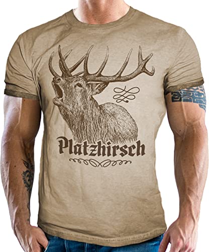 Trachten Herren T-Shirt im Vintage Retro Used Look - Für echte Bayern Fans: Platzhirsch Trachten Herren T-Shirt im Vintage Retro Used Look - Für echte Bayern Fans: Platzhirsch von LOBO NEGRO