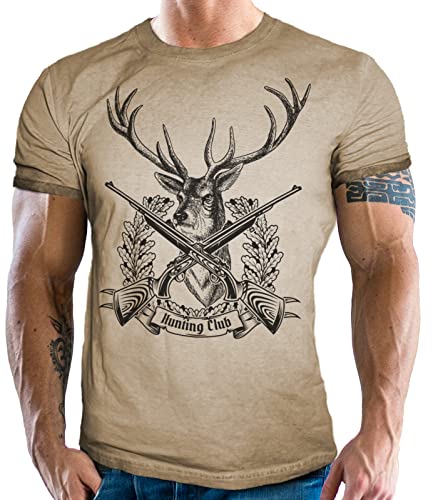 Herren T-Shirt für Jäger: Hunting Club Hirsch Vintage Used Look 100% Reine Baumwolle von LOBO NEGRO