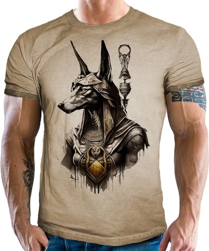 Herren T-Shirt mit Tattoo Design im Vintage Used Look: Anubis für Fans der Ägyptischen Mythologie Herren T-Shirt mit Tattoo Design im Vintage Used Look: Anubis für Fans der Ägyptischen Mythologie von LOBO NEGRO