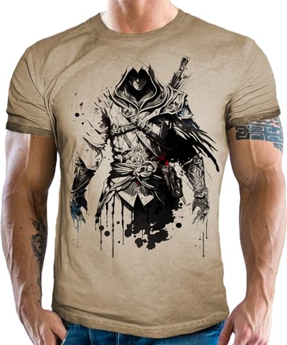 Herren T-Shirt mit Tattoo Design im Vintage Used Look: Asassin Herren T-Shirt mit Tattoo Design im Vintage Used Look: Asassin von LOBO NEGRO