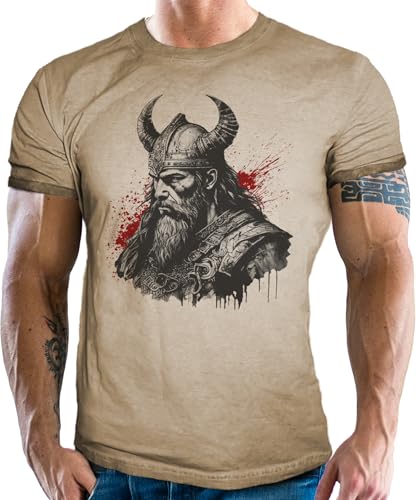 Herren T-Shirt mit Tattoo Design im Vintage Used Look: Viking Blood für Wikinger Fans von LOBO NEGRO