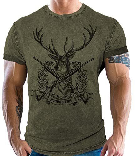 Jäger T-Shirt: Hunting Club II Hirsch Vintage Used Look L von LOBO NEGRO