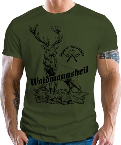 Herren T-Shirt für Jäger: Waidmannsheil - Jagen ist Naturschutz - Oliv 100% Reine Baumwolle Herren T-Shirt für Jäger: Waidmannsheil - Jagen ist Naturschutz - Oliv 100% Reine Baumwolle von LOBO NEGRO