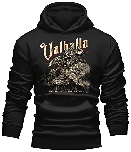 LOBO NEGRO Kapuzen Pullover Hoodie für Wikinger Nordmann Keltic Fans - Valhalla is Calling - no Fight no Glory von LOBO NEGRO