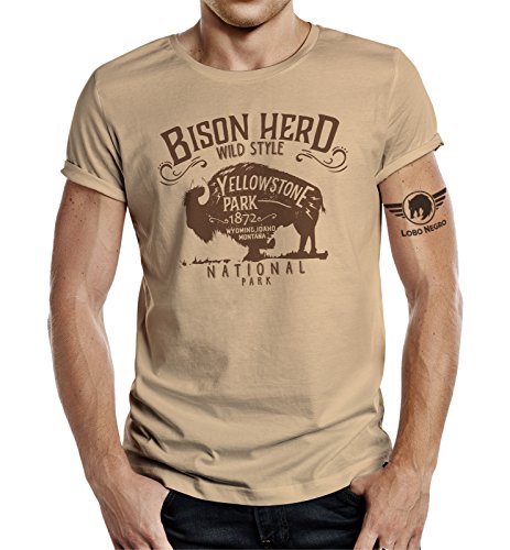 LOBO NEGRO Original Design T-Shirt für den Western Indiander Fan: Yellowstone Bison-L von LOBO NEGRO