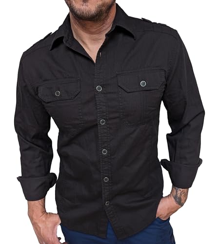 LOBO NEGRO Sportliches Herren Jeans Hemd mit Metallknöpfen tailliert schwarz - Reine Baumwolle von LOBO NEGRO