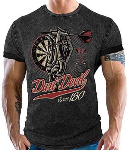 T-Shirt für Dart Spieler im Washed Vintage Used Look 2XL von LOBO NEGRO