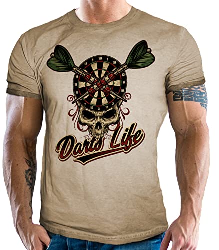 T-Shirt für Dart Spieler im Washed Vintage Used Look 4XL von LOBO NEGRO