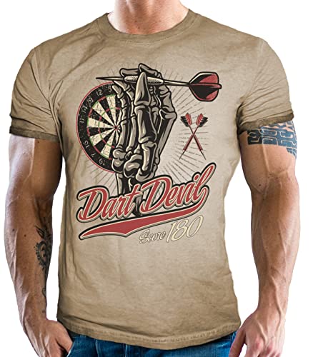 T-Shirt für Dart Spieler im Washed Vintage Used Look L von LOBO NEGRO
