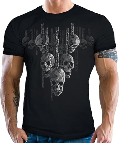 T-Shirt für Occult Gothic Dark Fans: Chained Skulls schwarz von LOBO NEGRO