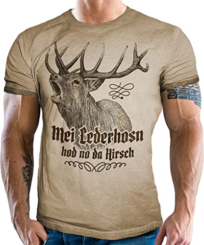 Trachten T-Shirt im Vintage Retro Used Look - Für echte Bayern Fans: MEI Lederhosn hod no da Hirsch Trachten T-Shirt im Vintage Retro Used Look - Für echte Bayern Fans: MEI Lederhosn hod no da Hirsch von LOBO NEGRO