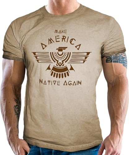 T-Shirt im Used Vintage Retro Look für Western und Indianer Fans - Make America Native Again von LOBO NEGRO