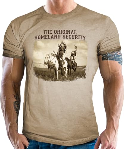 T-Shirt im Vintage Retro Used Look für Western und Indianer Fans: Indian Homeland Security von LOBO NEGRO
