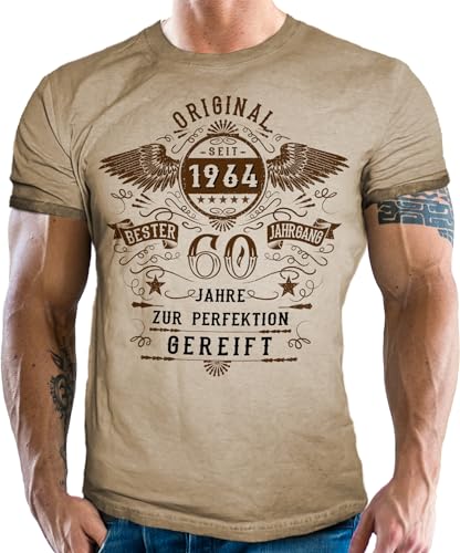 T-Shirt im Washed Vintage Retro Look als Geschenk für Männer zum 60. Geburtstag - Wing original 1963 von LOBO NEGRO