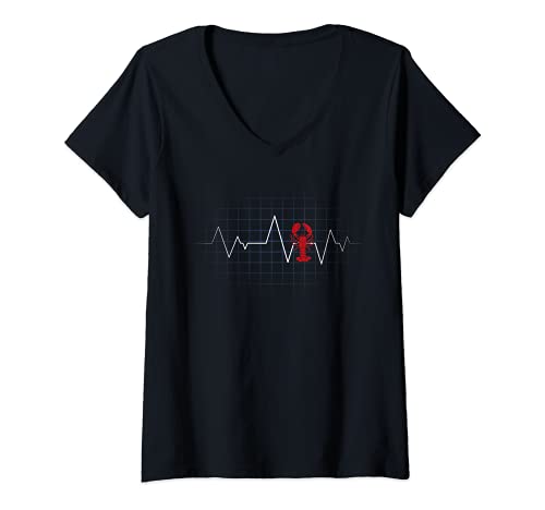 Damen LOBSTER Herzschlag Hemd Hummer Herzschlag Hummer T-Shirt mit V-Ausschnitt Damen LOBSTER Herzschlag Hemd Hummer Herzschlag Hummer T-Shirt mit V-Ausschnitt von LOBSTER Designs By AKOKAY