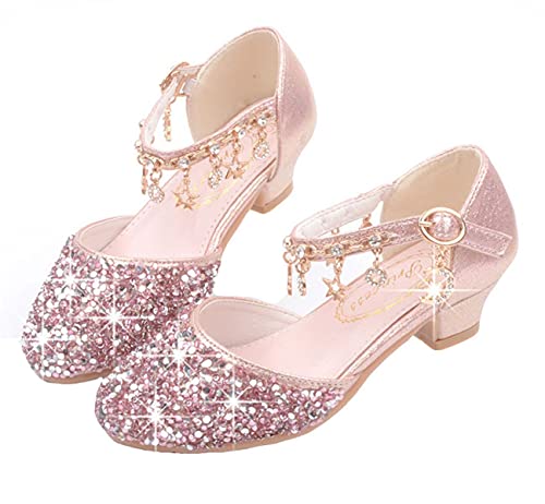 LOBTY Mädchen High Heel Schuhe Kind Ballerinas Prinzessin Glitter Party Hochzeitsgeschenk Urlaub Schuhe Halloween Weihnachten Geburtstag Kostüm für Geschenk Rosa 26 von LOBTY