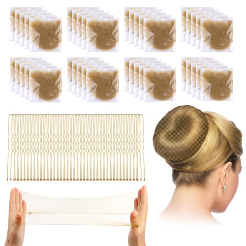 40 Stück Haarnetz mit 40 Stück Haarnadeln, Haarnetz Dutt, Unsichtbare Haarnetze, Haar Netze für Buns, Bun Netze für Kinder Ballett Haarknoten Herstellung (Blond) von LOBVABA