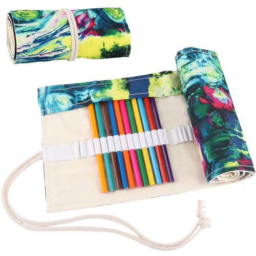 LOBVABA 72 Löcher Leinwand Bleistift Wrap, Große Kapazität Federmäppchen, Pinsel Canvas Pinseltasche Waschbar, Stifterolle Tragbar Tasche für Künstler, Reisen, Schule von LOBVABA