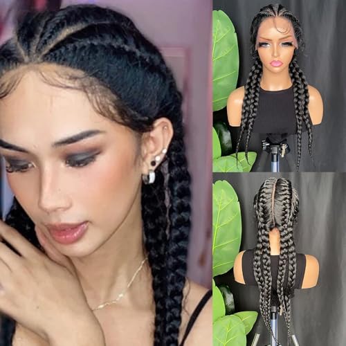 Knotenlose schwarze geflochtene Perücke für Damen, 24 Zoll Zopf, handgefertigte geflochtene Spitzenperücke aus Echthaar, Box-Braid-Perücke mit Babyhaar, geeignet for Rollenspiele for Damen. Knotenlose schwarze geflochtene Perücke für Damen, 24 Zoll Zopf, handgefertigte geflochtene Spitzenperücke aus Echthaar, Box-Braid-Perücke mit Babyhaar, geeignet for Rollenspiele for Damen. von LOCCHEN