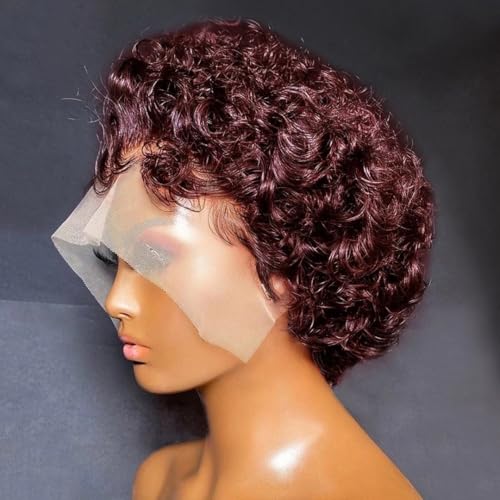 Kurze, lockige Bob-Perücke, 13 x 1 Front Lace Pixie-Perücke, kleberlose Perücke mit Babyhaar. Hitzebeständige Faserperücke. Geeignet for Damen for täglichen Rollenspiel tragen.(Wine red) von LOCCHEN