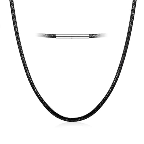 1.5/2/3mm Kunstleder Halskette/Armband Schwarz geflochten Lederkette Lederband, Schwarz Kunstleder Halskette Braid 316 Edelstahl Verschluss 46-61cm Länge (schwarz-3mm, 46) von LOCCY