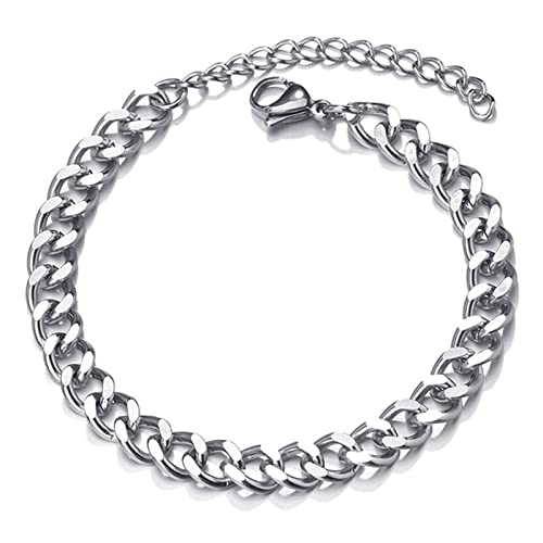 Edelstahl Kandare Armband 7MM, Herren Armband Edelstahl Kandare, Kubanische Kette Armband, Unisex Armband Edelstahl Kandare für HipHop Rapper, 18+5CM Länge (7mm, silber) von LOCCY