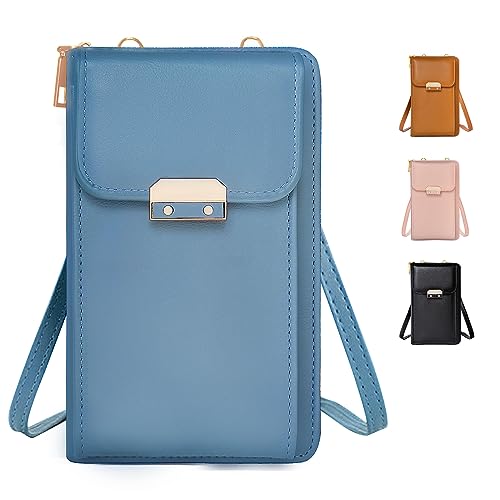 Handytasche zum Umhängen, Damen Handy Umhängetasche, PU Leder Klein Handy-Geldbörsentaschen mit Verstellbarer Gurt für Handys bis zu 6,5 Zoll (Blau) von LOCCY