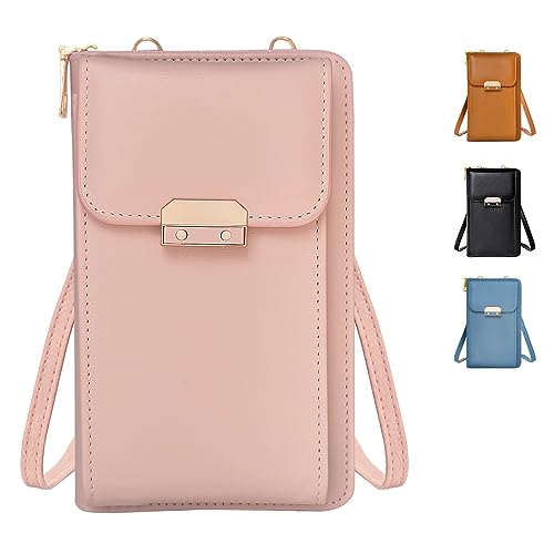 Handytasche zum Umhängen, Damen Handy Umhängetasche, PU Leder Klein Handy-Geldbörsentaschen mit Verstellbarer Gurt für Handys bis zu 6,5 Zoll (Rosa) von LOCCY