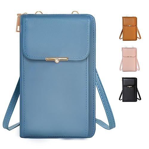 Handytasche zum Umhängen, Damen Handy Umhängetasche, PU Leder Klein Handytasche zum Umhängen mit Verstellbarer Gurt für Handys bis zu 6,5 Zoll (Blau) von LOCCY