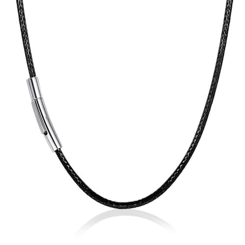 LOCCY 2/3/4mm Kunstleder Halskette/Armband Schwarz geflochten Lederkette Lederband, Schwarz Kunstleder Halskette Braid 316 Edelstahl Verschluss 46-66cm Länge (schwarz-2mm breit, 46) von LOCCY