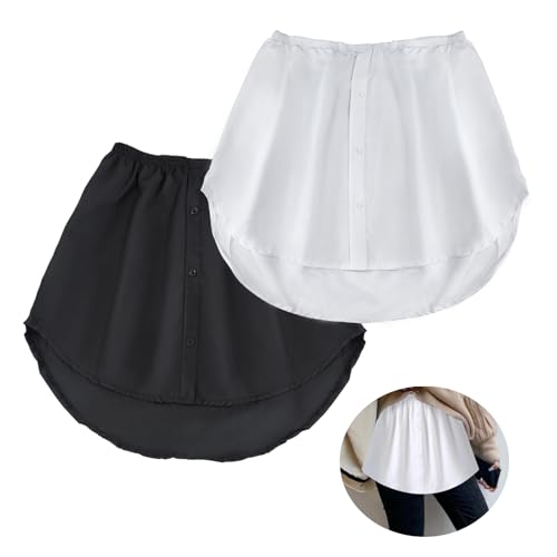 LOCCY 2 Stück Lower Sweep Shirt Extender Halbe Länge Slips Mini Unterrock Verstellbares Unterhemd für Frauen Mädchen (DE/NL/SE/PL, Alphanumerisch, XL, Regular, Regular, schwarz+weiß) von LOCCY