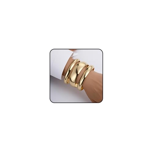 LOCCY 3 Stück Gold Armreif Armband Damen, Breit Gold Armreif Golden Stapelbares Armband Golden Manschette Stapelarmbänder Schmuck für Frauen Damen Mädchen (Goldener Set 1) von LOCCY