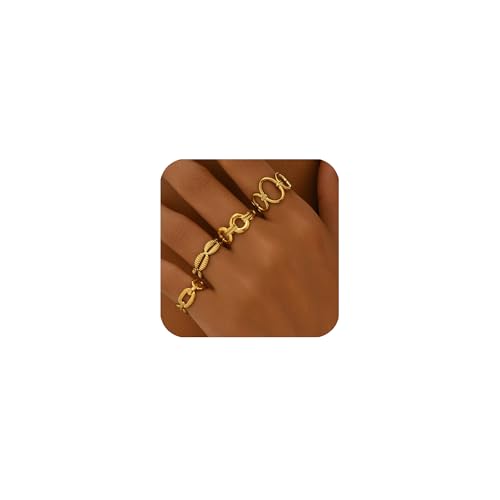 LOCCY 4 Stück Gold Chunky Ringe Damen, Gold Dicke Offene Ringe Boho stapelbare Goldringe Fingerringe Verstellbare Knuckle Ring Daumenring für Frauen Mädchen (Golden) von LOCCY