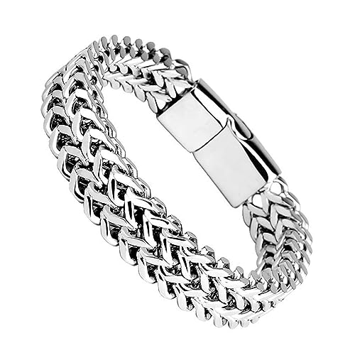 LOCCY 10mm Armband Herren, Edelstahl Franco Armband mit Magnetschnalle Kette Armband Link Armband für Männer Junge, 19cm Länge, Silber von LOCCY