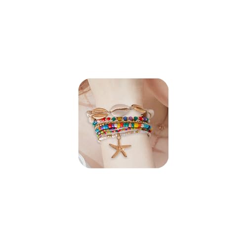 LOCCY 7 pcs Damen Kristall Perlen Armband, Mehrschichtiges Steine Armbands, Bohemian Beaded Multi-Layer Armbänder Boho Handmade Modeschmuck für Frauen Mädchen (bunt) von LOCCY