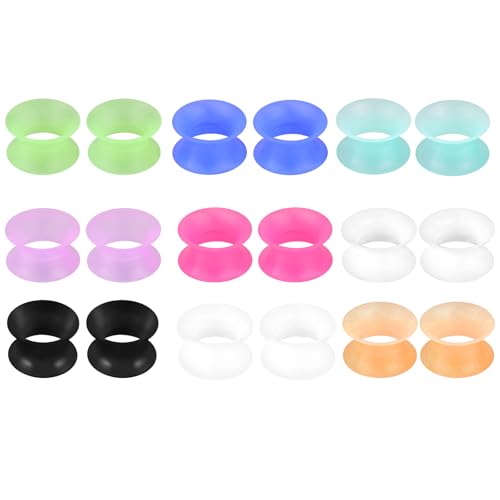 LOCCY 9 Paar Silikon Flesh Tunnel Set, 3-20mm Bunte Silikon Tunnel Plug Double Flared Flexible Ohr Plug Expander Ohr Piercing Schmuck für Herren Damen (20mm) von LOCCY