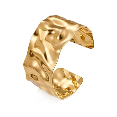 LOCCY Breit Gold Armreif für Damen, Schlichte Gold Offen Armreif Damen Verstellbar Golden Manschette Armband Manschettenarmbänder für Frauen Teen Mädchen (Golden Armband 2) von LOCCY