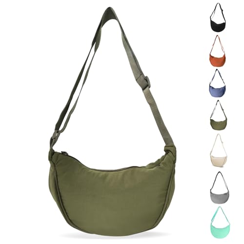 LOCCY Crossbody Bag Damen Halbmond Schultertasche, Hobo Halfmoon Bag Einfarbige Umhängetasche Damen Kleine mit verstellbarer Schultergurt für Damen Reisen(armeegrün) von LOCCY