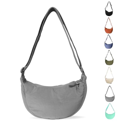 LOCCY Crossbody Bag Damen Halbmond Schultertasche, Hobo Halfmoon Bag Einfarbige Umhängetasche Damen Kleine mit verstellbarer Schultergurt für Damen Reisen(grau) von LOCCY