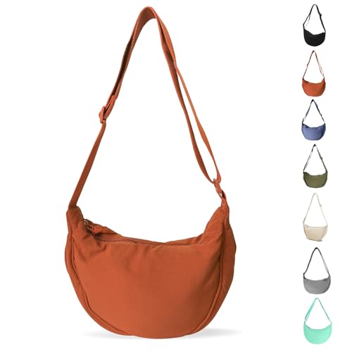 LOCCY Crossbody Bag Damen Halbmond Schultertasche, Hobo Halfmoon Bag Einfarbige Umhängetasche Damen Kleine mit verstellbarer Schultergurt für Damen Reisen(orange) von LOCCY