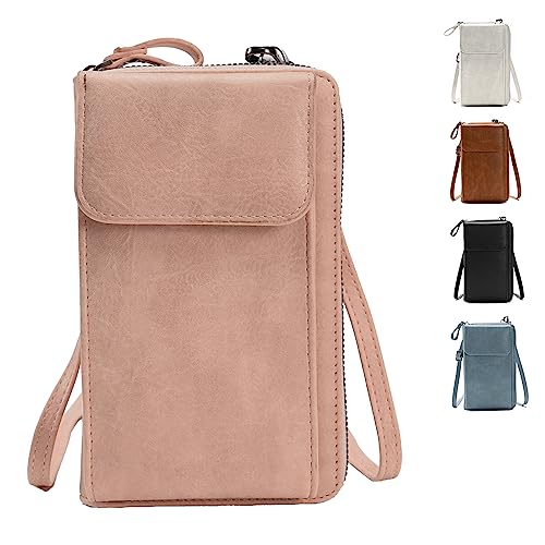 LOCCY Damen Handy Umhängetasche, PU Leder Klein Handytasche zum Umhängen mit Geldbörse Handy Schultertasche mit Verstellbarer Gurt und Kartenfächer für Frauen Passt Handy unter 6,5 Zoll(Rosa) von LOCCY