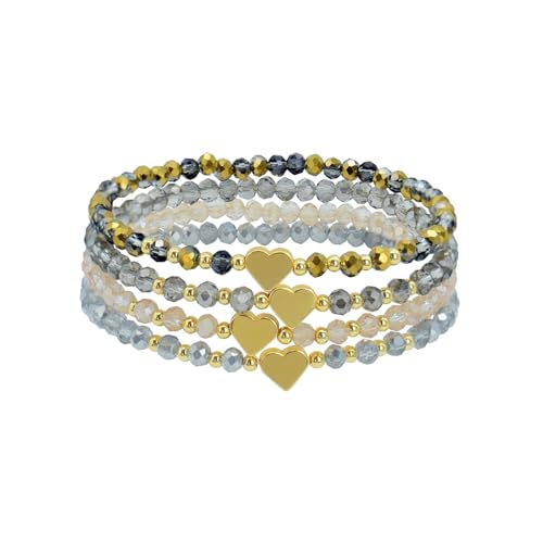 LOCCY Damen Kristall Perlen Mehrschichtiges Steine Armband Boho Modeschmuck Schwarz (Gelb 4) von LOCCY